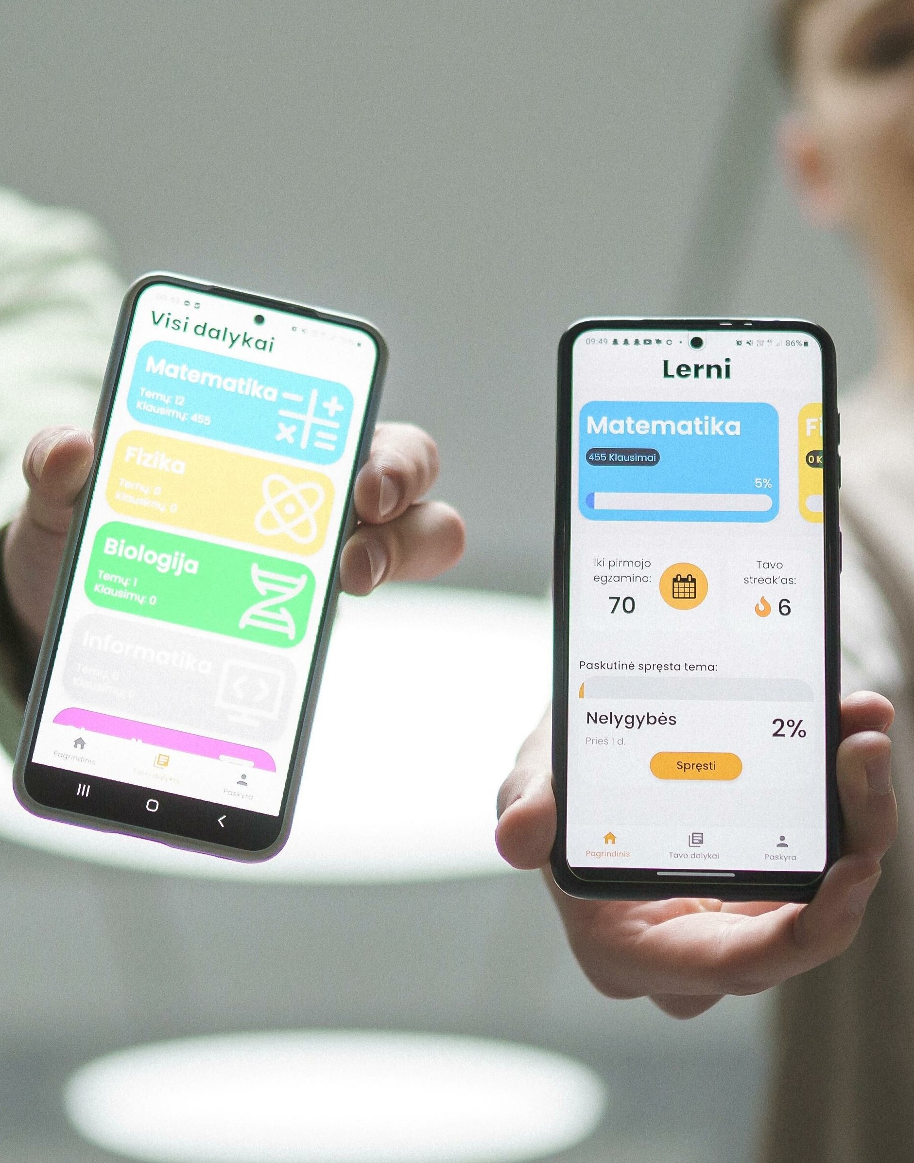 Lerni mobiliosios programėlės sąsaja